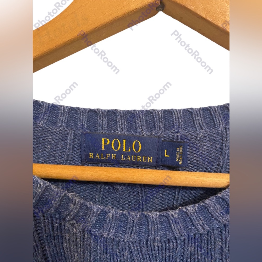 Polo Ralph Lauren Mens Jumper Sweater Cable Knitwear Blue Navy Size Large - Picture 3 of 3